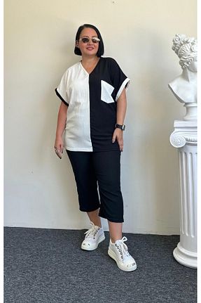 ست بالاتنه و پائین تنه سایز بزرگ رنگی زنانه بافت Vio Moda Büyük Beden - کد 955731551