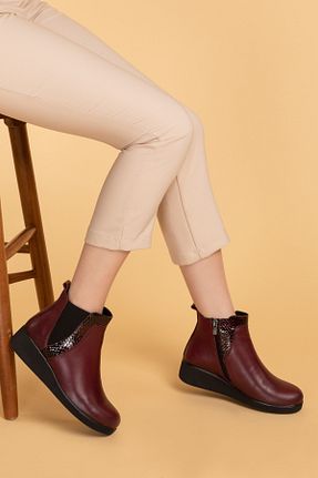 بوت / نیم بوت زرشکی زنانه چرم خالص Gondol - کد 34350736