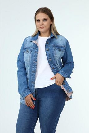 کت سایز بزرگ آبی زنانه پنبه ای SERRA BÜYÜK BEDEN - کد 141750412