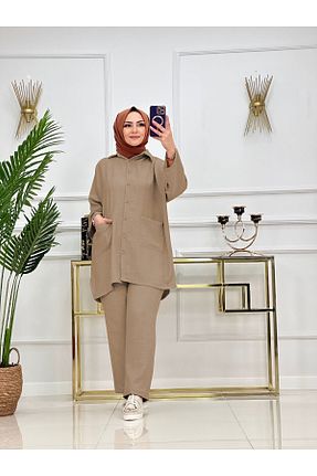 ست بالاتنه و پائین تنه حجاب قهوه ای زنانه رگولار NİSUM MODA - کد 898620745