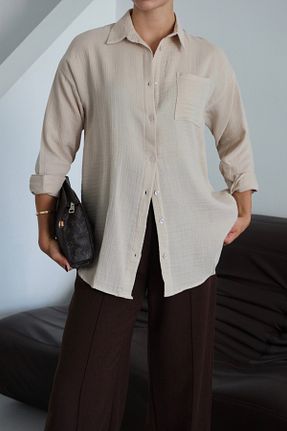 پیراهن بژ زنانه اورسایز Mogi Butik - کد 946570718