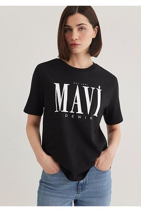 تیشرت مشکی زنانه یقه دوچرخه Mavi - کد 810719912