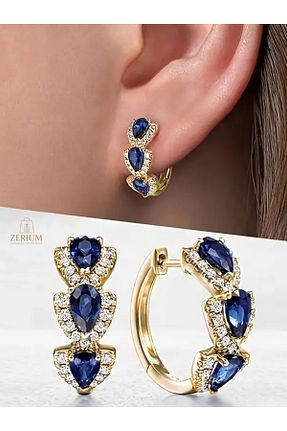 گوشواره استیل (فولاد) آبی زنانه سنک زیرکون ZERİUM - کد 955851080