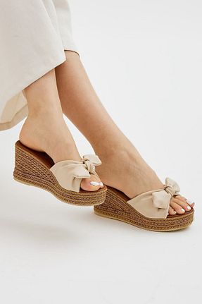 دمپائی بژ زنانه چرم مصنوعی Moda Devrin - کد 681409872