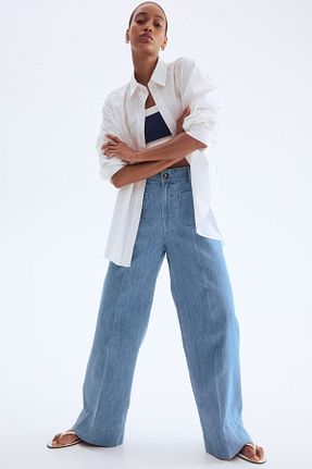 شلوار جین آبی زنانه پاچه گشاد H&M - کد 938216308