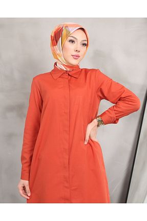 تونیک حجاب نارنجی زنانه پنبه پلی استر Kirazgym - کد 804597184