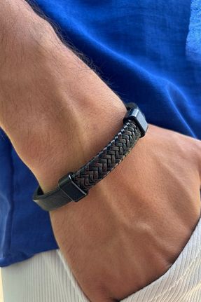 دستبند جواهر مشکی مردانه چرم خالص Begondio - کد 951072250