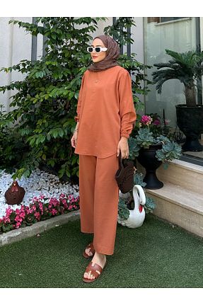 ست بالاتنه و پائین تنه نارنجی زنانه بافتنی Moda Lippa - کد 953079342