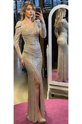 لباس مجلسی و فارغ التحصیلی بژ زنانه پولک دوزی Abiyeniall - کد 746135110