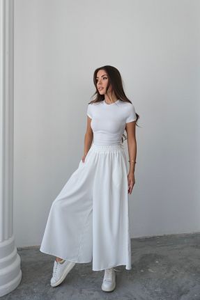شلوار سفید زنانه بافتنی Hatun Atila - کد 940206613