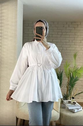 پیراهن حجاب سفید زنانه رگولار HİFADEN - کد 900363349