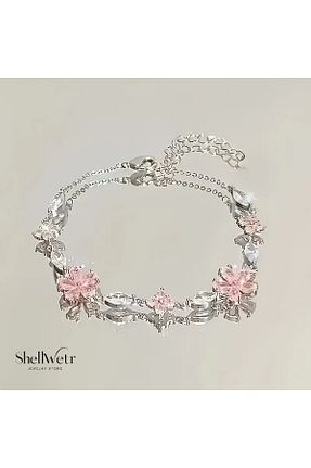 دستبند جواهر صورتی زنانه زیرکن shellwetr - کد 956090779