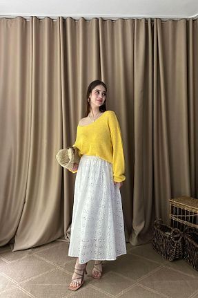 دامن سفید زنانه پنبه ای lizge giyim - کد 956139816