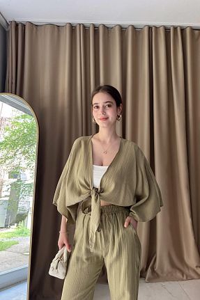 بلوز خاکی زنانه ساده lizge giyim - کد 956143296