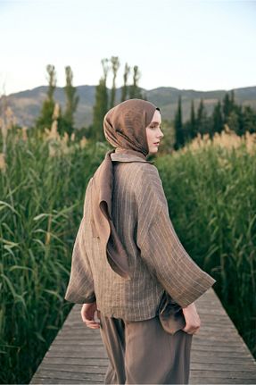 شال قهوه ای زنانه ابریشم Qef - کد 956375417