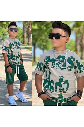 ست بالاتنه و پائین تنه سبز بچه گانه بافت Kids - کد 957164370