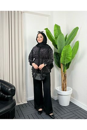 ست بالاتنه و پائین تنه مشکی زنانه اورسایز FA Butiq - کد 958039316