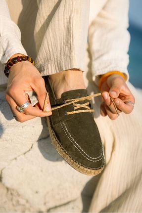 کفش اسپادریل خاکی مردانه چرم خالص by selvi Lukka Shoes - کد 926562676