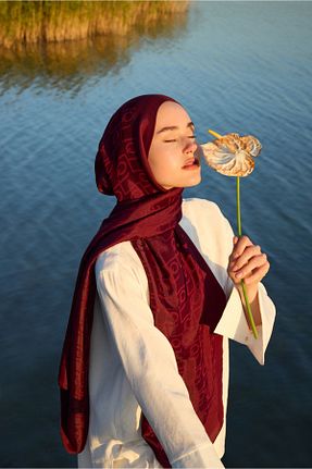 شال زرشکی زنانه ابریشم Qef - کد 949412369