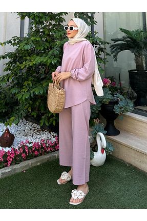 ست بالاتنه و پائین تنه صورتی زنانه بافتنی Moda Lippa - کد 953079476