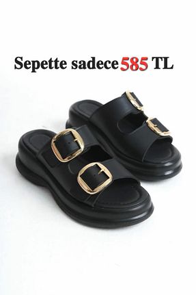 دمپائی مشکی زنانه چرم مصنوعی SH SİLVER MODA - کد 897822320