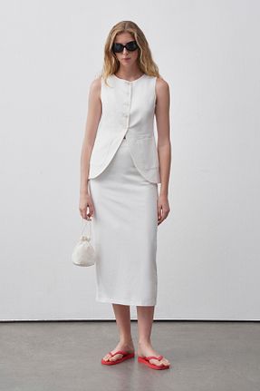 دامن سفید زنانه کتان mathilda store - کد 940983810