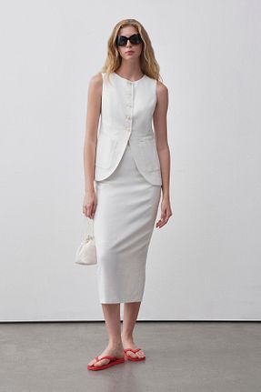 دامن سفید زنانه کتان mathilda store - کد 940983810