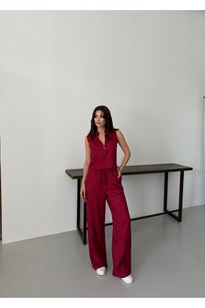 ست بالاتنه و پائین تنه زرشکی زنانه بافتنی mor butik - کد 940597992