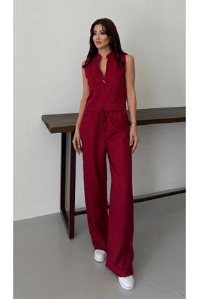 ست بالاتنه و پائین تنه زرشکی زنانه بافتنی mor butik - کد 940597992