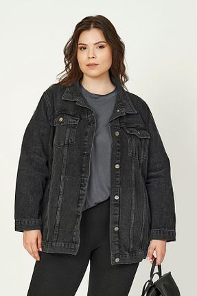کت سایز بزرگ طوسی زنانه پارچه Büyük Moda - کد 939708549