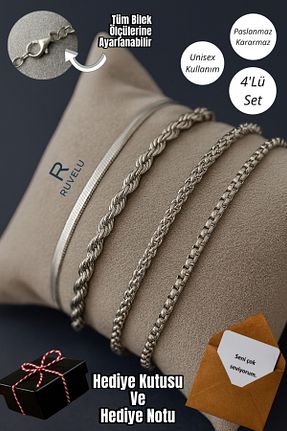 دستبند استیل (فولاد) طوسی زنانه استیل ضد زنگ ruvelu - کد 944855515