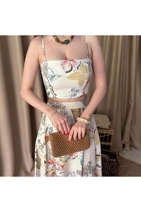 بلوز سفید زنانه طرح دار lizge giyim - کد 956143329