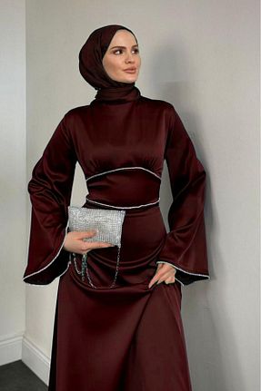 لباس مجلسی حجاب زرشکی زنانه یقه ایستاده Aysan Moda - کد 958029981