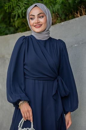 لباس مجلسی حجاب سرمه ای زنانه یقه دوچرخه Tesettür Çarşım - کد 958210278