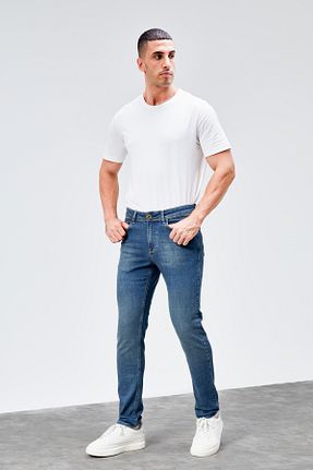 شلوار جین آبی مردانه پاچه لوله تفنگی HLT JEANS - کد 97092470