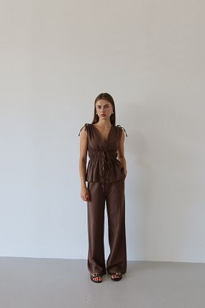 ست بالاتنه و پائین تنه قهوه ای زنانه بافتنی JASTE - کد 955695762