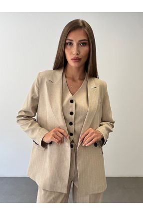 کت و شلوار قهوه ای زنانه یقه کتی ossons - کد 743245454
