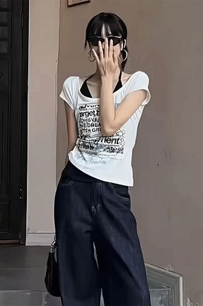تیشرت سفید زنانه کراپ Köstebek - کد 929657336
