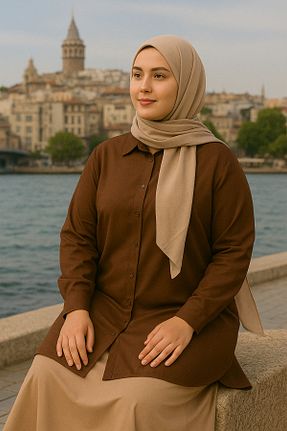 پیراهن حجاب قهوه ای زنانه رگولار Patika - کد 315349043