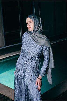 شال طوسی زنانه ابریشم Qef - کد 949412610