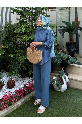 ست بالاتنه و پائین تنه آبی زنانه بافتنی Moda Lippa - کد 953079415