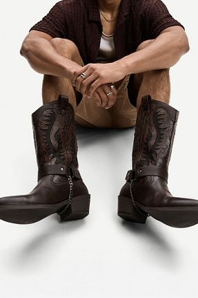 بوت / نیم بوت قهوه ای مردانه پلی اورتان Bershka - کد 935281562