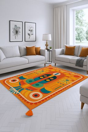 فرش نارنجی قابل شستشو Rugs Modern Halı - کد 955386106