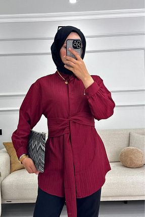 پیراهن حجاب زرشکی زنانه رگولار HİFADEN - کد 882664182
