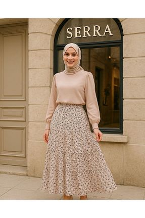 دامن سایز بزرگ بژ زنانه ویسکون LİFERA - کد 942384224
