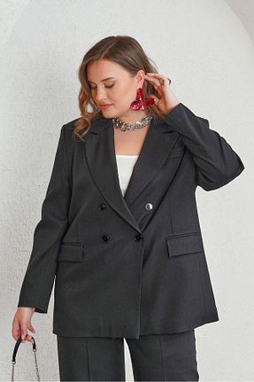 کت سایز بزرگ مشکی زنانه جیب دار Büyük Moda - کد 906139032