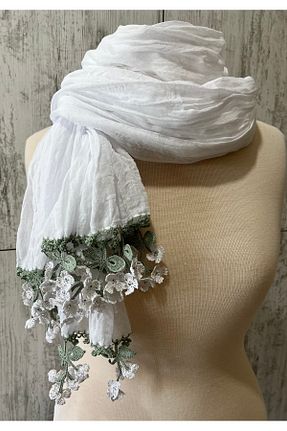 دستمال گردن سفید زنانه ویسکون KAFTAN TAKI TASARIM - کد 198497279