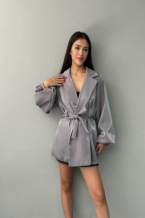 کت طوسی زنانه کراپ lizge giyim - کد 956141737