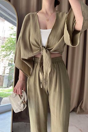 بلوز خاکی زنانه ساده lizge giyim - کد 956143296