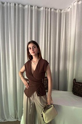 بلوز سفید زنانه ساده lizge giyim - کد 956143332